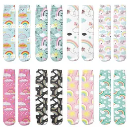 Skarpetki dla kobiet Kawaii Dziewczyny Rainbow Clouds Pink 3d Printing Cute Cartoon i mężczyźni wygodne długie proste