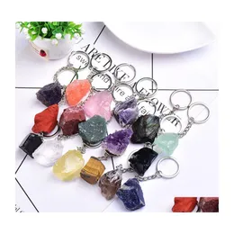 An￩is -chave formul￡rios naturais de quartzo ￡spero anel de corrente para homens homens Handbag Handle Car Solder Mineral Stone Keyring J￳ias Local Drop D Dhf2q