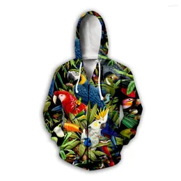 Herrtröjor explosiva pengar papegoja hoodie 3d digital för att få gröna blad som trycker enkla par klänningar blixtlås