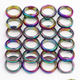 Car Dvr Band Rings 6Mm Retro Fashion Hematite Colorf Ring Jewelry Width Cambered Surface Rainbow Color Christmas Present Bijoux Femme Dhwse