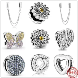 925 Sterling Silver safety chain Charm Daisy Butterfly clips Beads Fit Original Pandora Reflections Bracelet DIY women Jewelry284s