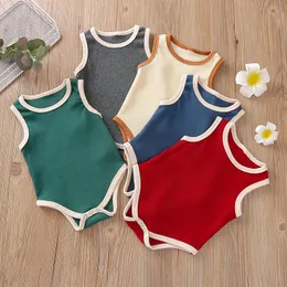 Rompers Bilmbed Toddler Toddler Boy Girl Solid Color O Neck Romper Button Krótkie spodnie oddychające letnie ubranie