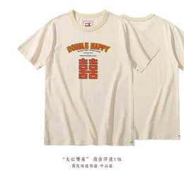 Men's T-Shirts Summer New 100% Cotton Double Happy Chinese Printed Cultural T Shirt Men Vintage Causal O-neck Basic T-shirt Male Classical Tops G230217