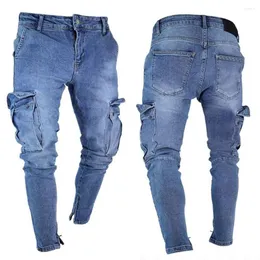 Erkek kot pantolon hombre pantolon pantalonlar denim kargo kalem cep çoklu bisikletçi pamuk cepleri