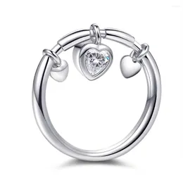 Anéis de casamento moda feminina banhado a prata formato de coração pingente joias de noiva rosa cor de ouro zircão presentes de cristal