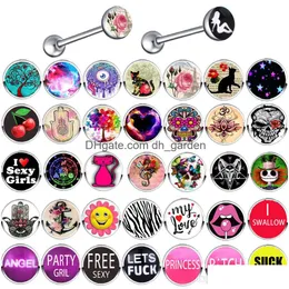 Anelli per la lingua Logo Bilancieri dritti in acciaio 14G Piercing Ear Bar Anello per capezzoli Gioielli per il corpo per donna Uomo 100Pcs Drop Deliver Dhgarden Dhvnb