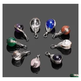 Anhänger Halsketten Wire Wrap Ball Naturstein Chakela Sieben Chakren Reiki Heilung Chakra Rosenquarz Kristall Pendo Charms Halskette Dhisz