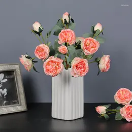 Fiori decorativi Rosa artificiale con bordo bruciato 3 rose di colore retrò imitazione secca eterna