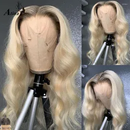 Glueless 613 Honey Blonde Body Wave Lace Front Wig Pre Plucked HD 투명 Perruque 인간 머리 가발 흑인 여성 폐쇄