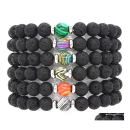 Braccialetti con ciondoli 10 colori Perline di pietra lavica nera naturale Bracciale elastico Diffusore di olio essenziale Roccia vulcanica Perline Corde a mano D Dhqga