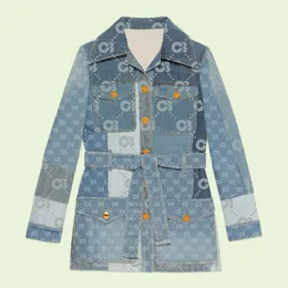 Giacche da donna Design di lusso Nuova giacca patchwork in denim con stampa completa Pantaloncini Gonna Imposta coppia Conjuntos De Falda