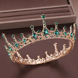 Yeşil Kristal Rhinestone Tiara ve Crown de Noiva Gelin Yuvarlak Kraliçe Diadem Başlık Düğün Gelin Saç Takı Aksesuarları LB Y2007272951