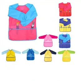 Babymalerei Schürze Mantel Kinder Kunst wasserdichte Schürzen Kinder verstellbare Taschenschilder Boy Girls Langarm Smock Kindergarten Schürze BC321