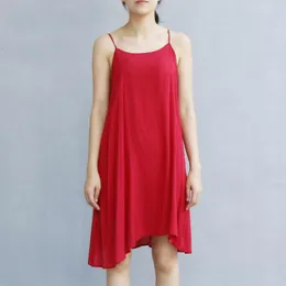 Casual Dresses Johnature 2023 Summer Cotton Rem klänning Löst vintage solid 10 färg söta korta camis