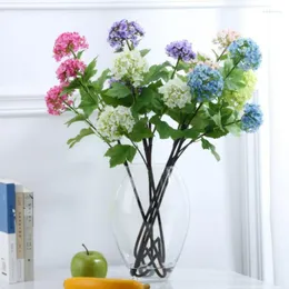 Decorative Flowers 3head Artificial Hydrangea Flower Wedding Decoration Home Living Room Arrangement Vase