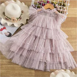 Bil DVR Girl's Dresses Girls Princess Mesh Layers Cake For Kids paljett elegant fest tutu prom drop leverans baby mammalkläder dhn6q