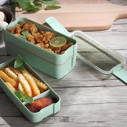 Conjuntos de utensílios de jantar 1 conjunto de lancheira aluno criativo Bento Bento de três camadas Dinner Wheat Straw Seal Take Out Picnic Salad Preservation