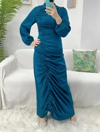 민족 의류 무슬림 패션 아바야 여성 두바이 터키 이슬람 이슬람 우아한 이브닝 가운 긴 소매 셔링 드레스 2023 아이드 무바라크