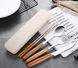 مجموعات أدوات المائدة Juego de Cubiertos porttil acero inoxidable cuchillo tenedor cuchara palillos con caja almacenamiento