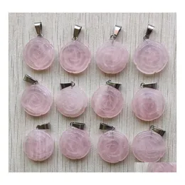 Charms Natural Rose Quartz Stone Flower Pendants For Halsband smycken som g￶r Carshop2006 Drop Leverans Findings Komponenter DHWTW