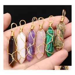 Charms Natural Stone Heksagon Crystals wisiorki złoty kolor drutowy kwarc różany kwarc do biżuterii tworząc DIY Naszyjnik kolczyk yzedibleshop dhozt