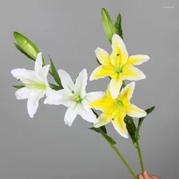 Decorative Flowers 3 Heads Lily Artificial For Home Table Decoration Real Touch Fake Branch Wedding Background Display