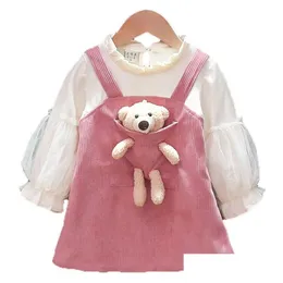 Car DVR Girl's Dresses Girls Autumn Kids Winter Corduroy New Princess Dress 2 قطع للأطفال