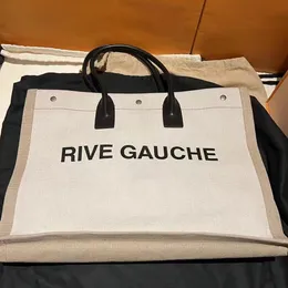 Women Men Rive Gauche Large Beach Tote Bag luksusowy designerka torby na rączkę lniane płótno sklepowe torebki