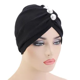 Berretti Beanie/Skull Caps Donne musulmane Elastico Turban Hat Hijab Islamico Jersey Perline Chemio Cap Ladies Stretch Head Wrap Sciarpa Copricapo