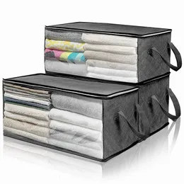 Storage Bags Non-woven Large Capacity Quilt Clothes Storage Boxs Home Foldable Closet Organizer Box Portable Move House Tidy Packing Bag 230217