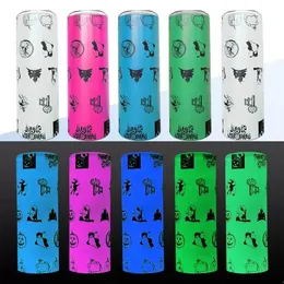 20oz Straight Sublimation Glowing Tumbler Skinny Tassen leuchten im Dunkeln Edelstahl Doppelwandige isolierte Tasse Kaffeeflasche Wasserflaschen tragbare Reisebecher Neu