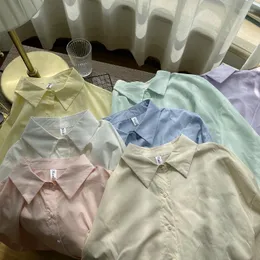 البلوزات النسائية القمصان البيضاء النساء بلوزة زرقاء ربيع 2023 صلب قميص ذوي الياقات