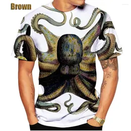 T-shirt da uomo 2023 T-shirt da uomo estiva in poliestere 3D Casual Novità Tentacolo Stampa Creativo Mostro marino Abbigliamento a maniche corte