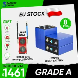 24V 280AH LiFePO4 Battery with Smart BMS 8S 200A with Bluetooth for 12V 24V Solar System RV Golf Cart Boat Yacht Forklift 8pcs