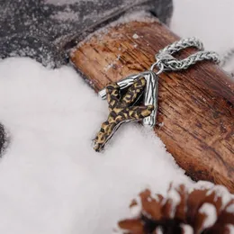 Collares colgantes Runas vikingos nórdicos Algiz Collar de hombres Pagan Amuleto Defensa Cross Cross Acero inoxidable Gift295t