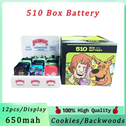 Cookies Backwoods 510 Box Mod USB Battery 650 Mah Voltage Variable Preheat Descartável Vapes Pen Vaporizer For 510 thread Thick Oil Cartridge Tank 12 Pcs In One Display
