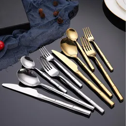 Servis uppsättningar Travel Cutlery Set Spoon Table Forks Rostfritt stål Non-halp Design Golden Knife Fork Teskoon vandringsbord