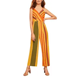 Tute da donna Rompers Nobodys Fool Women Sleeveless V-Neck Multicolor Strisce Cash Casual Casual Long Party Stripe Stripe Spaghetti Stra