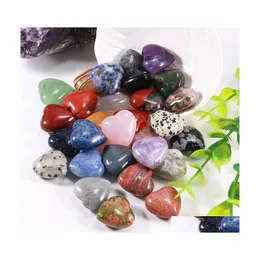 Stone 20X10Mm Heart Statue Natural Carved Decoration Quartz Hand Polished Healing Crystal Reiki Trinket Gift Room Ornament Drop Deli Dhwpj