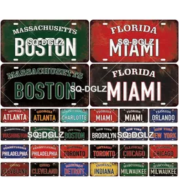 USA East City Metal Tin Sign Boston Miami License Plate Sports Tin Sign State Wall Decoration Metal Sign Home Decor Painting Plaques Art Poster Decor SIZE 30X15CM w01