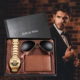 Armbandsur Male Watch Luxury Business Waterproof 30m armbandsur rostfritt stål Rem kvarts pengar klipp glasögon set gåva montre homme