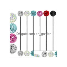 Spine Tunnel Calibro 14 Sfera di cristallo di base Gemma CZ Bilanciere industriale 38 mm Orecchio 50 pezzi Gioielli per il corpo Consegna di goccia Dhgarden Dhtu8