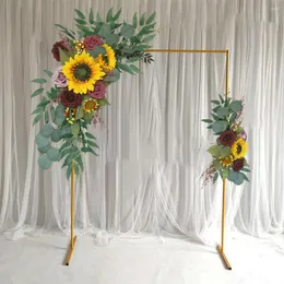 Decorative Flowers Artificial Wedding Arch Kit Sunflowers Decor Rustic 2Pieces Flower Garland For Party Backdrop Door Ceremony Wall