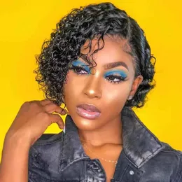 Short Bob Wig Water Water Lace Front Hair Wigs Human Hairfs 150% Brasilian HD Full Frontal Frontal 360 Pixie Cut Afro Curly Prepucked Invisible for Black Women