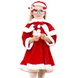Set di abbigliamento 2 4 6 8 10 anni Costume natalizio Ragazzi Ragazze Babbo Natale Abito rosso con mantello Cosplay Bambini Bambini Vestiti da ragazza