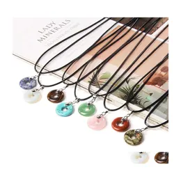 Pendant Necklaces Reiki Natural Stone Peace Buckle Quartz Crystal Turquoises Tiger Eye Opal Aventurine Donuts Leather Chains Necklac Dhxas