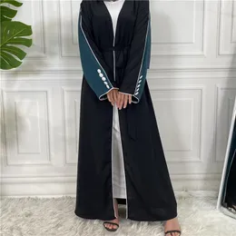 Abbigliamento etnico Musulmano Hijab Robe per le donne Modesto due colori Splicing Manica lunga Apertura frontale Femme Cardigan con bottone Dubai turco