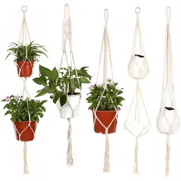 Hanging Pflanzenb￼gel Seil Bl￼tenstopp Korb handgefertigtes Baumwollstrick -Hanfbl￼tenpot Hebe Seilt￶pfe Netz Lanyard f￼r Garden294Q