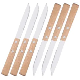 Set di stoviglie Set di 6 coltelli con manico in legno Posate affilate Posate da bistecca in acciaio inossidabile 304 Stoviglie da cucina per feste