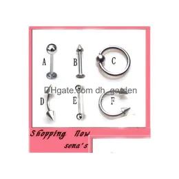 Labret Lip Piercing Jewelry Body Piercings 스테인레스 스틸 라인 스톤 배꼽 반지 혀 믹스 로트 드롭 배달 dhgarden dhg3d